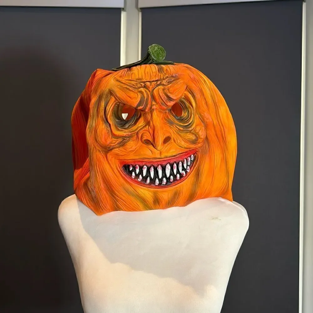 Adult Scary Halloween Full Head Pumpkin Mask TWO Sided Latex One Size NEW